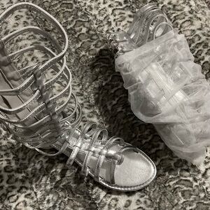 Fashion Nova Metallic Silver Sandals